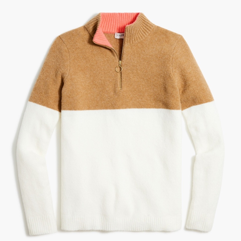 J.Crew Colorblock half zip sweater in extra-soft yarn Size M